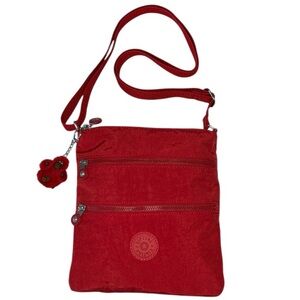 Kipling Red Multi Pocket Crossbody Bag with Jaxton Monkey Charm